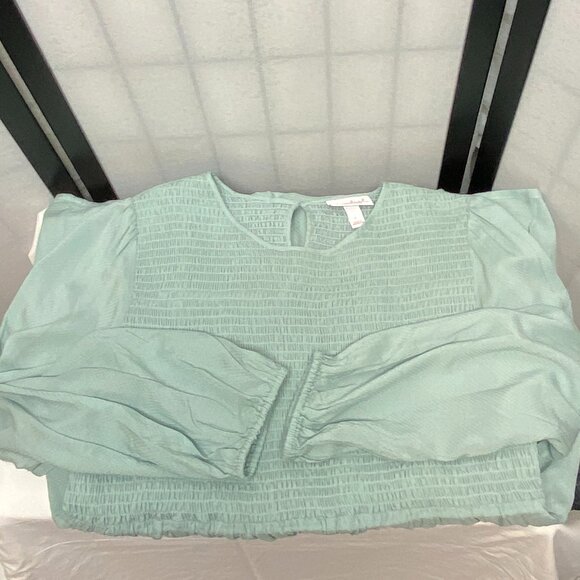 Isabel Maternity Long Sleeve Shirred Bodice Sheer Lined Maternity Shirt Mint NWT - Picture 7 of 11